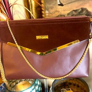 Beautiful Burgandy Leather & Suede Joy & Iman envelope style chain bag/clutch